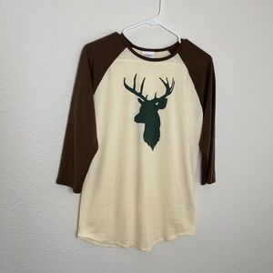 Lularoe Randy Deer Long Sleeve Raglan T-shirt. Cream brown green. Size s…
